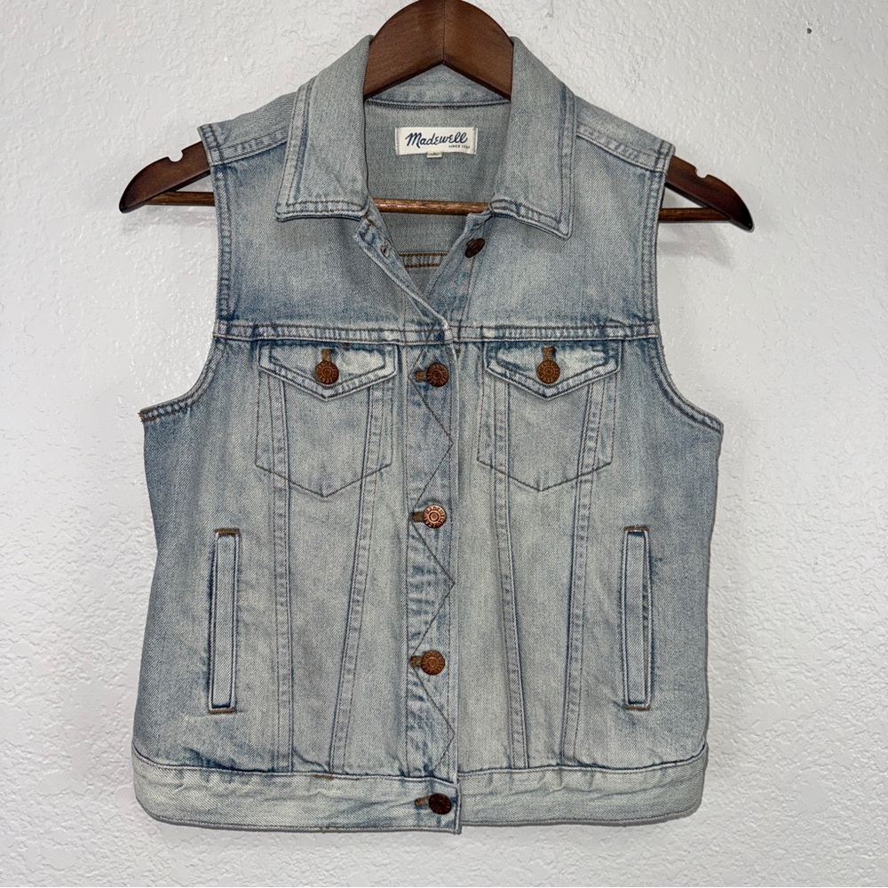 Madewell Denim Vest Small Blue 100% cotton faded trucker button sleeveless #cc‎